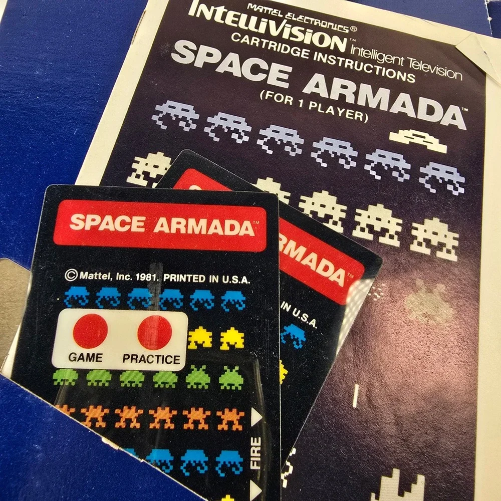 Space Armada Mattel Intellivision 1981 Video Game CIB Cartridge Overlays 3759